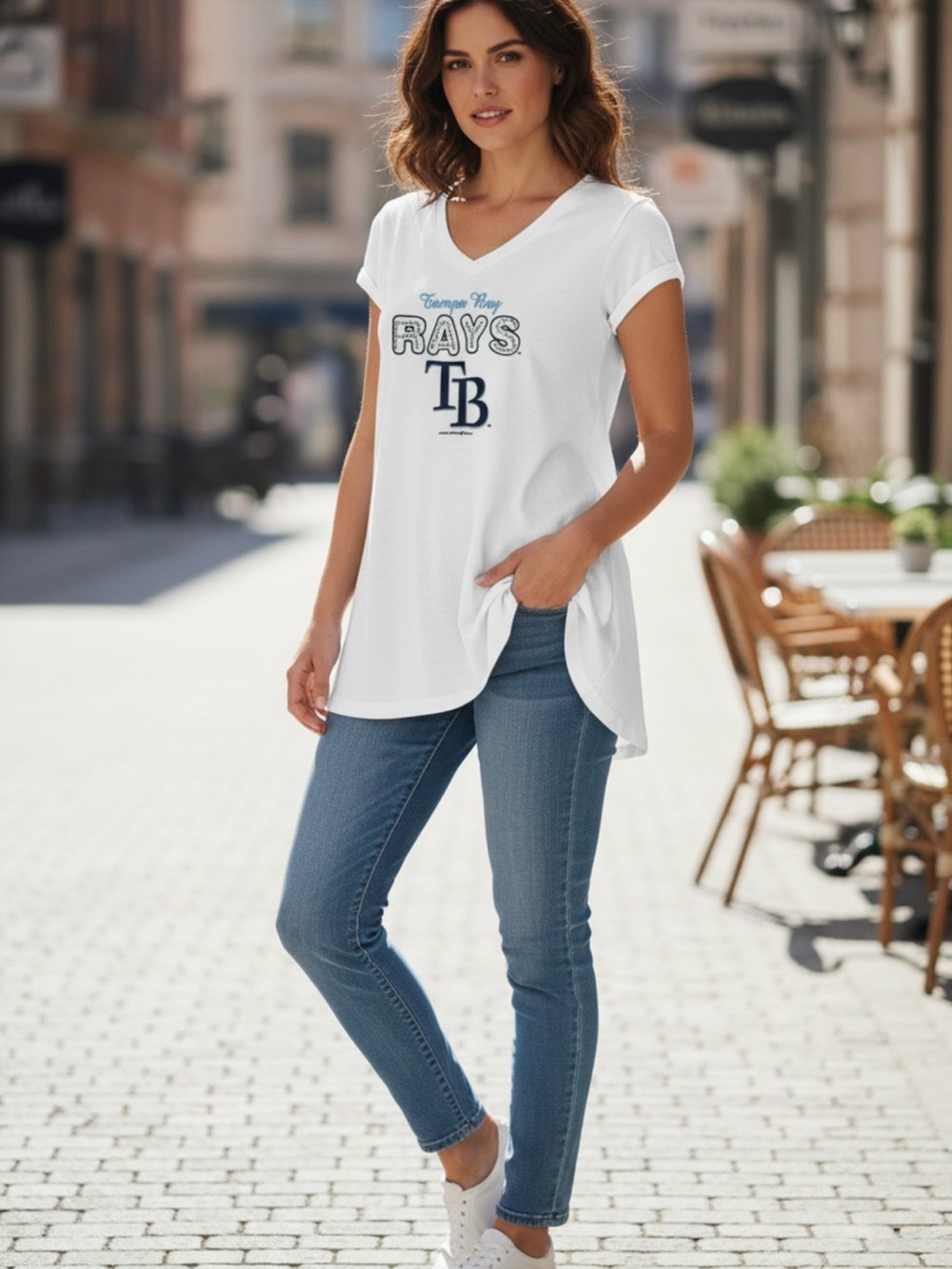 Genuine Merchandise Tampa Bay Rays White V-Neck Tee